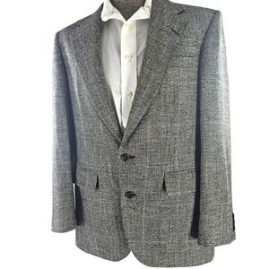 Vtg 90s Haggar Black White Blue Plaid Wool Tweed Sports Coat Blazer Med ~40R USA